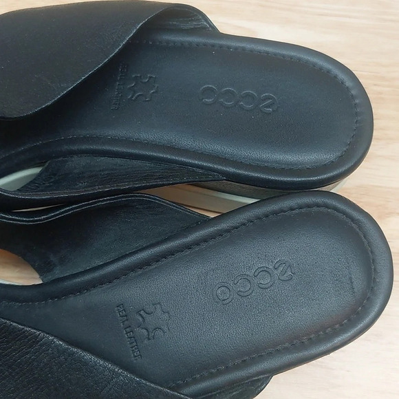 Ecco Touch Plateau Black Leather Platform Slide Cross Strap Sandals 7 - Picture 5 of 9